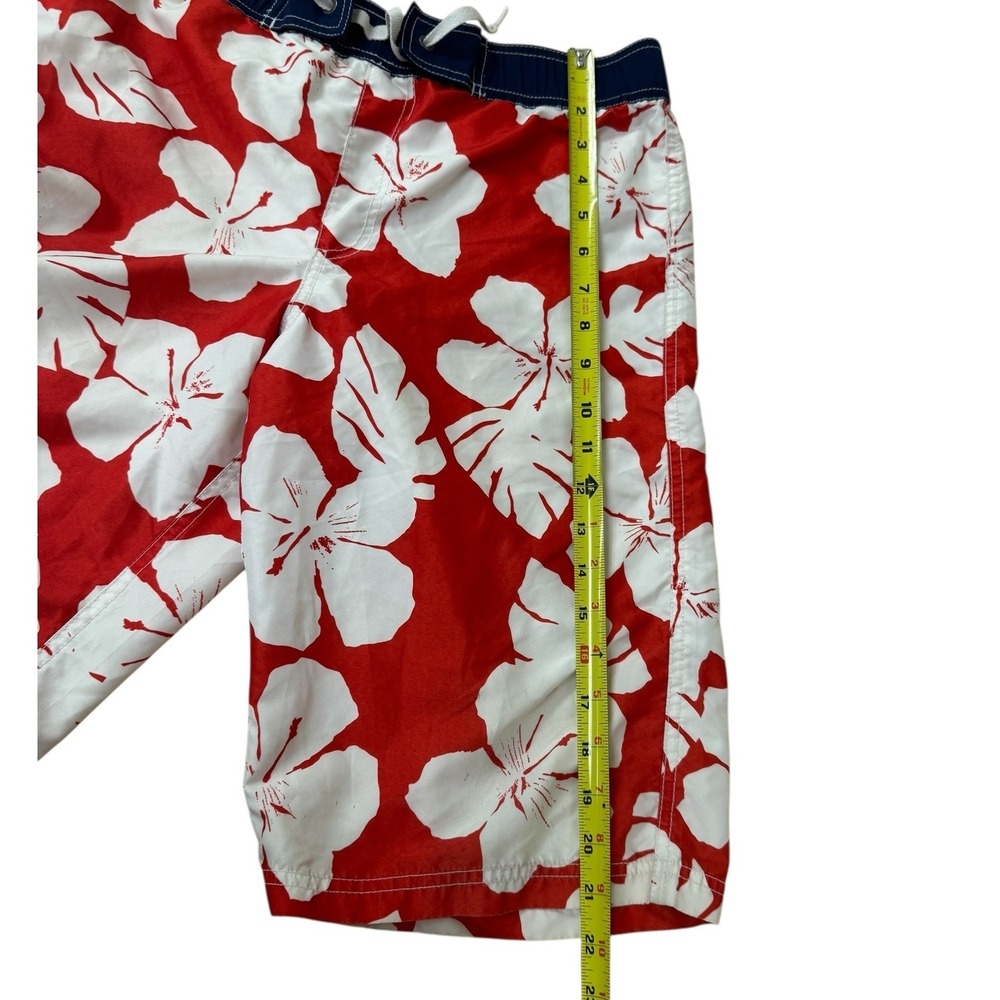 Hanna Andersson Boys Red White Hibiscus Floral Board Shorts Swim Trunks Size 160 - Picture 3 of 5